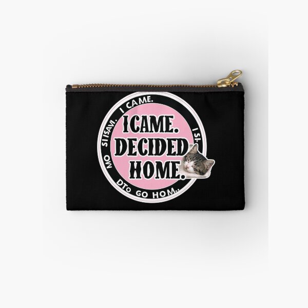 Item preview, Cute Sleeping Cat Sticker With Pink "I Came. Decided Home." Round Badge Slogan Design designed and sold by KanDa-Shop.