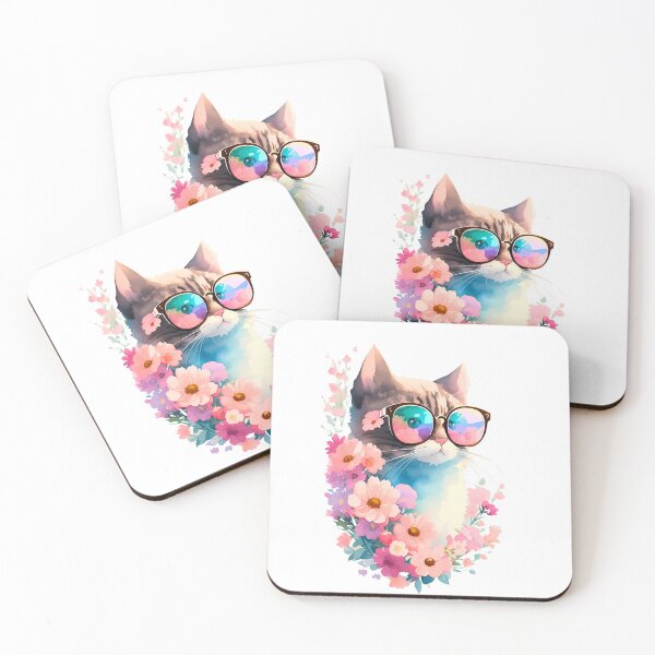 Item preview, Floral Watercolor Cat with Sunglasses designed and sold by L&L.