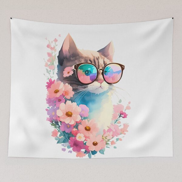 Item preview, Floral Watercolor Cat with Sunglasses designed and sold by L&L.