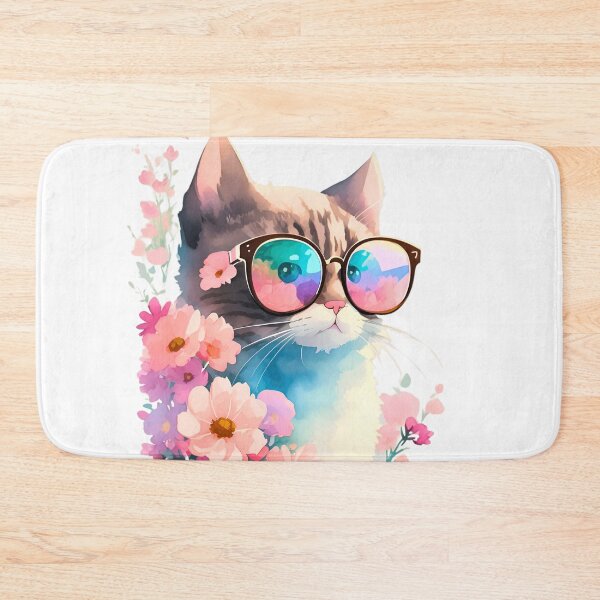 Item preview, Floral Watercolor Cat with Sunglasses designed and sold by L&L.