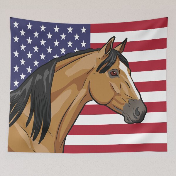 Item preview, The head of a horse and the flag of the United States designed and sold by Cheval-de-coeur.