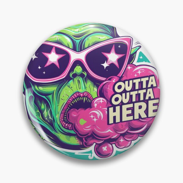 Item preview, Neon Alien With Sunglasses and Bubblegum Speech Bubble Saying Outta Outta Here in Retro Pop Art Style designed and sold by KanDa-Shop.