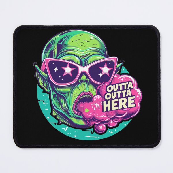 Item preview, Neon Alien With Sunglasses and Bubblegum Speech Bubble Saying Outta Outta Here in Retro Pop Art Style designed and sold by KanDa-Shop.