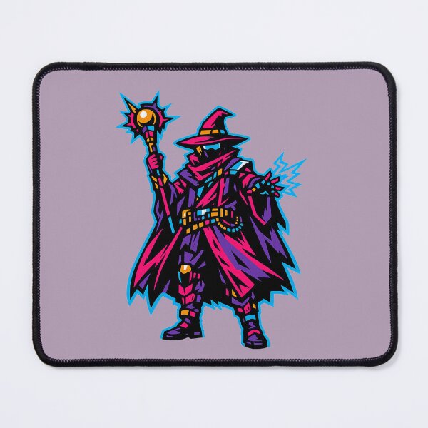 Item preview, Neon Wizard with Lightning – Masked Warlock with Orb Staff designed and sold by KungPowUnicorn.