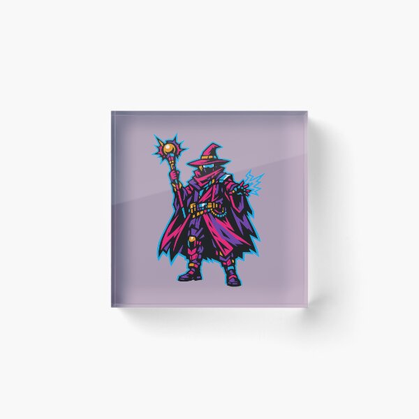 Item preview, Neon Wizard with Lightning – Masked Warlock with Orb Staff designed and sold by KungPowUnicorn.