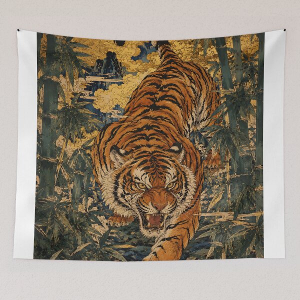 Item preview, Ukiyo-e Japanese Tiger in Bamboo — Bold Woodblock Art designed and sold by JYUMARU.