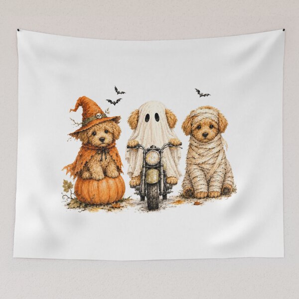 Item preview, Three Cute Puppies Halloween Witch Ghost On Motorcycle And Mummy designed and sold by DYALEEZ-XCR.