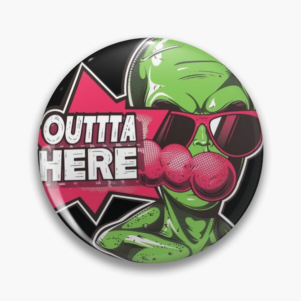Item preview, Outta Here Alien Sticker With Sunglasses And Pink Bubble Pop Art Retro Comic Graphic designed and sold by KanDa-Shop.