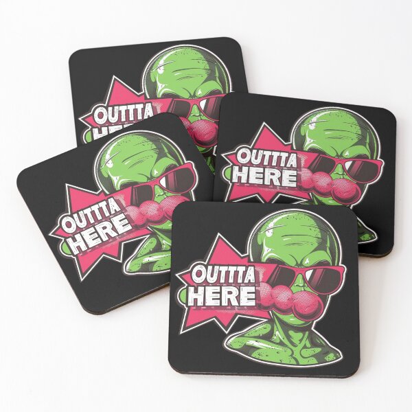 Item preview, Outta Here Alien Sticker With Sunglasses And Pink Bubble Pop Art Retro Comic Graphic designed and sold by KanDa-Shop.