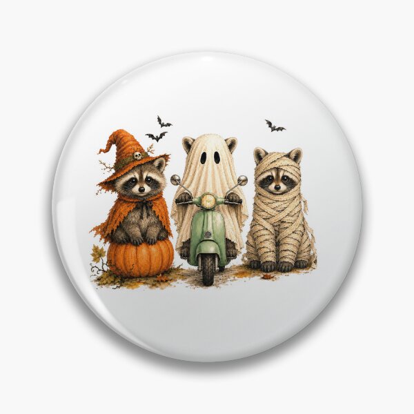 Item preview, Three Cute Raccoons Halloween Ghost Scooter Witch Mummy Graphic designed and sold by DYALEEZ-XCR.