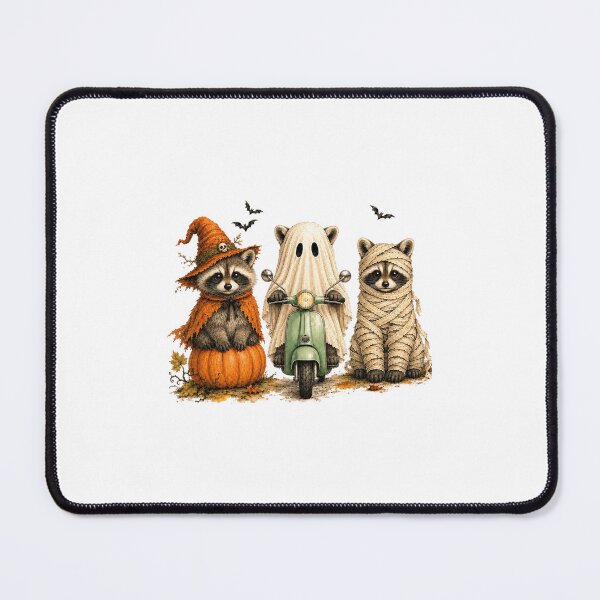 Item preview, Three Cute Raccoons Halloween Ghost Scooter Witch Mummy Graphic designed and sold by DYALEEZ-XCR.
