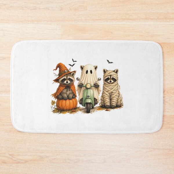 Item preview, Three Cute Raccoons Halloween Ghost Scooter Witch Mummy Graphic designed and sold by DYALEEZ-XCR.