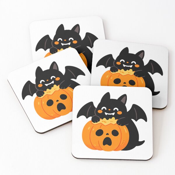 Item preview, Cute Bat-Cat Biting Surprised Pumpkin — Funny Halloween designed and sold by Bondingbonding.