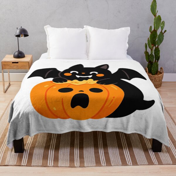 Item preview, Cute Bat-Cat Biting Surprised Pumpkin — Funny Halloween designed and sold by Bondingbonding.