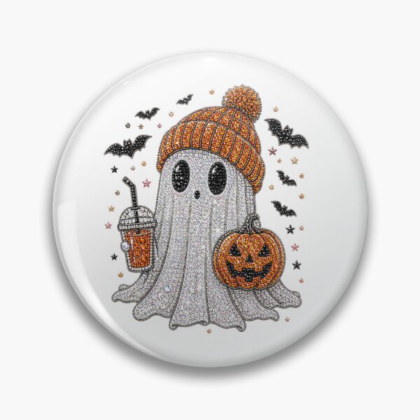 Item preview, Cute Ghost With Beanie Holding Coffee And Pumpkin Halloween Bling designed and sold by DYALEEZ-XCR.