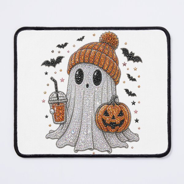 Item preview, Cute Ghost With Beanie Holding Coffee And Pumpkin Halloween Bling designed and sold by DYALEEZ-XCR.