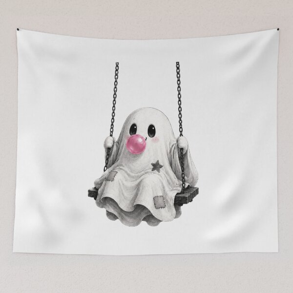 Item preview, Cute Ghost Blowing Bubblegum Sitting On A Swing Halloween designed and sold by DYALEEZ-XCR.