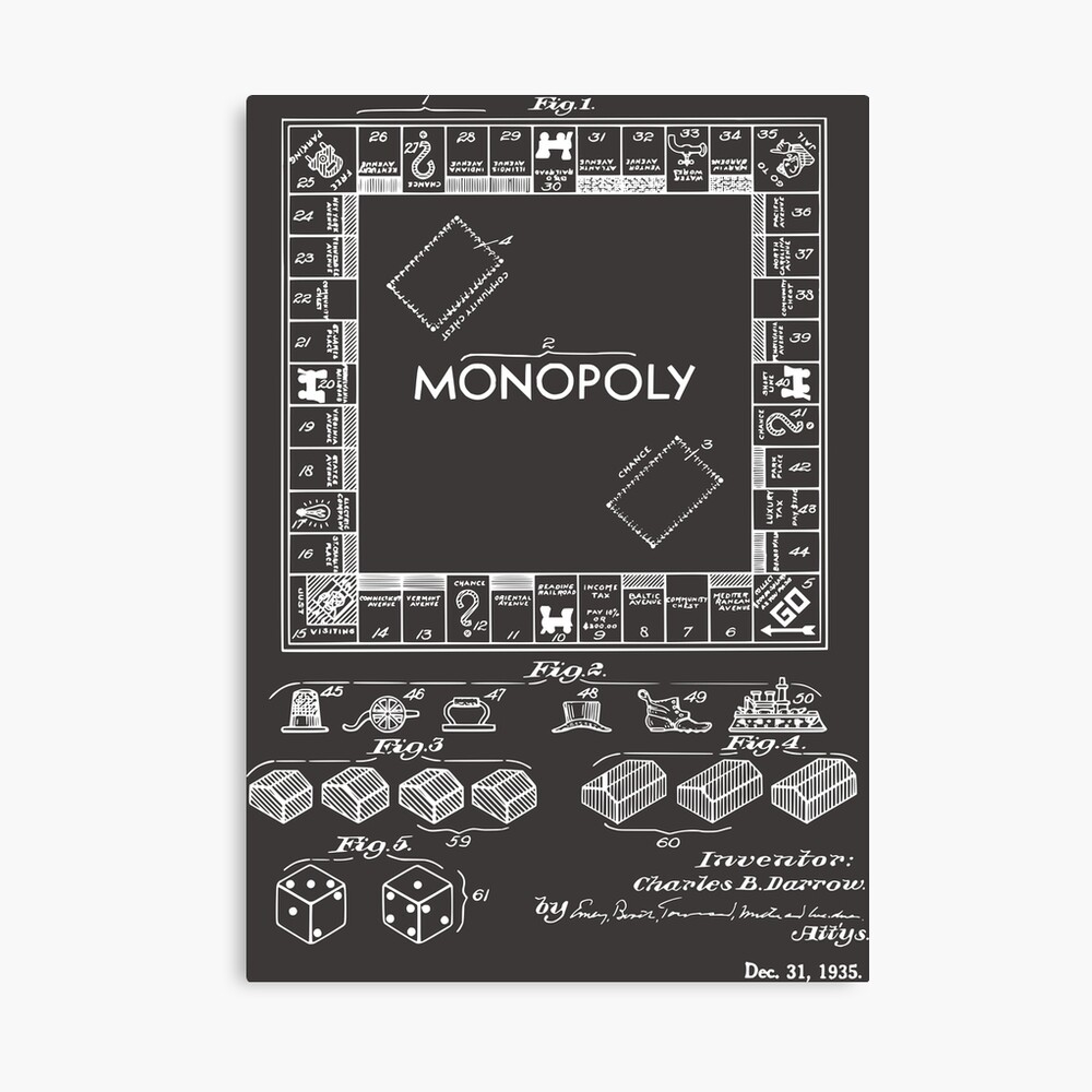 Monopoly Board Game Original Patent Print 1935 Photographic Print By Madebydesign Redbubble