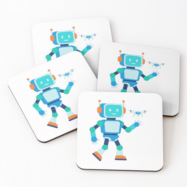 Item preview, Cute Friendly Robot with Flying Drone Nursery Vector Sticker designed and sold by ElenMart.