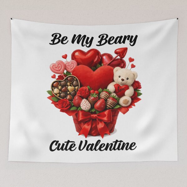Item preview, Cute Valentine Teddy Bear Gift Basket Illustration designed and sold by DeliaDesignsCo.