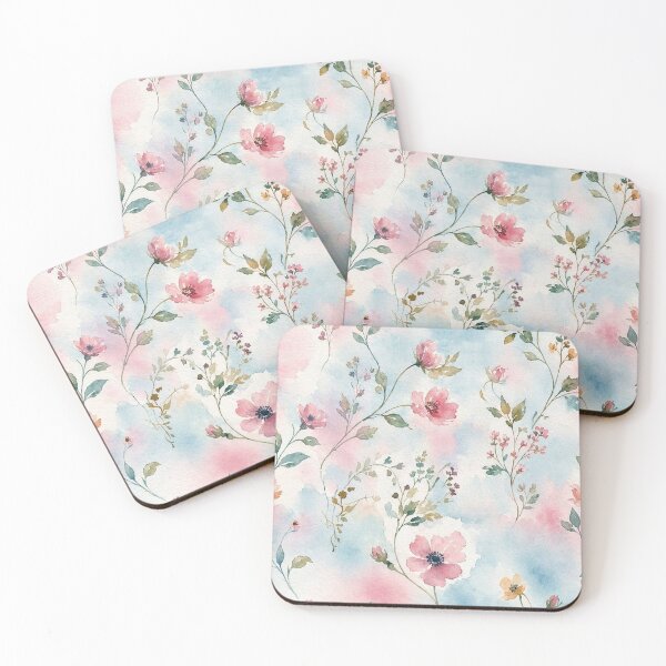 Item preview, Pastel Blue Pink Watercolor Floral Pattern designed and sold by ZanyPaintbrush.
