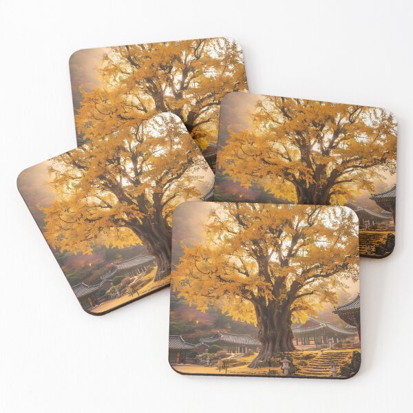 Item preview, Millennium Ginkgo Tree at Korean Temple: Majestic Golden Autumn Foliage & Yellow Carpet Art Print, Poster & Phone Case designed and sold by SOOstudio73.