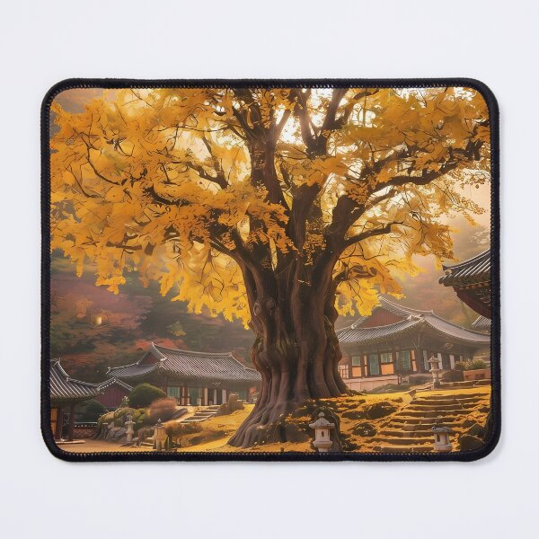 Item preview, Millennium Ginkgo Tree at Korean Temple: Majestic Golden Autumn Foliage & Yellow Carpet Art Print, Poster & Phone Case designed and sold by SOOstudio73.