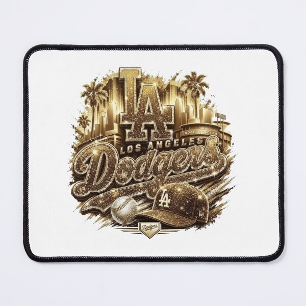 Item preview, Los Angeles Dodgers Gold Glitter City Skyline Baseball Artwork designed and sold by BlasiseDS.