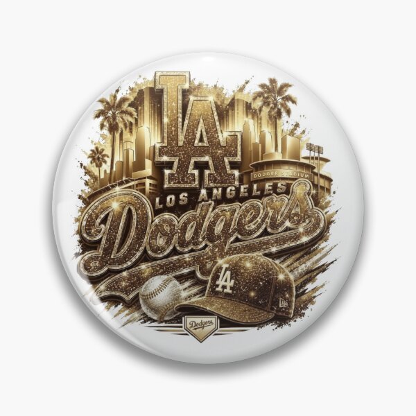 Item preview, Los Angeles Dodgers Gold Glitter City Skyline Baseball Artwork designed and sold by BlasiseDS.