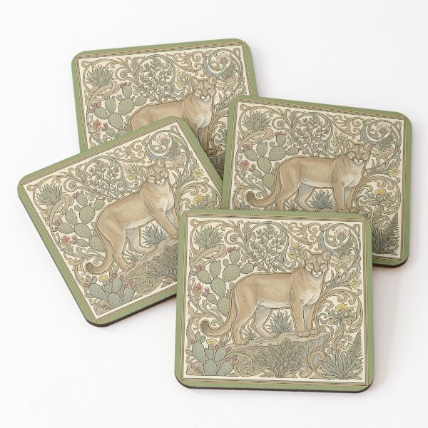 Item preview, Mountain Lion in the Desert - Art Nouveau Cougar Wildlife Botanical Print designed and sold by FreiherrPK.