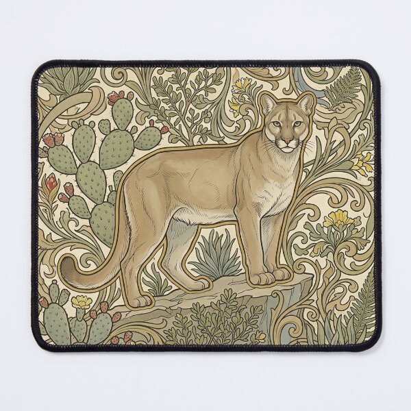 Item preview, Mountain Lion in the Desert - Art Nouveau Cougar Wildlife Botanical Print designed and sold by FreiherrPK.