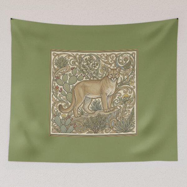 Item preview, Mountain Lion in the Desert - Art Nouveau Cougar Wildlife Botanical Print designed and sold by FreiherrPK.