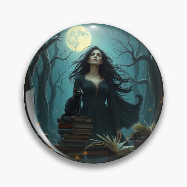 Item preview, Moonlit Library Witch and Her Black Cat Familiar designed and sold by TXLou.