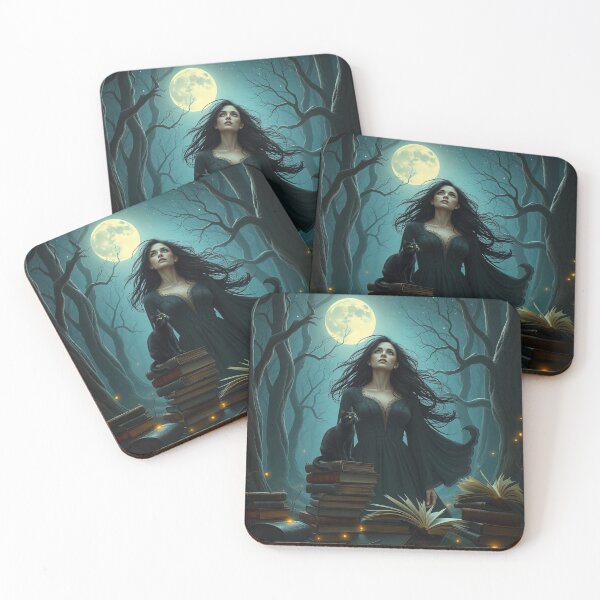 Item preview, Moonlit Library Witch and Her Black Cat Familiar designed and sold by TXLou.