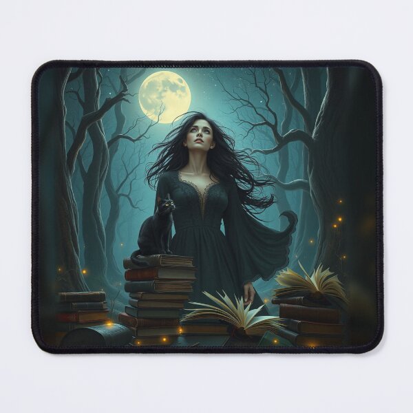 Item preview, Moonlit Library Witch and Her Black Cat Familiar designed and sold by TXLou.