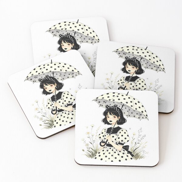 Item preview, Cottagecore Polka Dot Girl with Black Lips and Umbrella designed and sold by Bondingbonding.