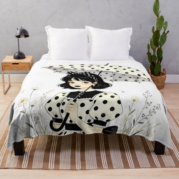 Item preview, Cottagecore Polka Dot Girl with Black Lips and Umbrella designed and sold by Bondingbonding.