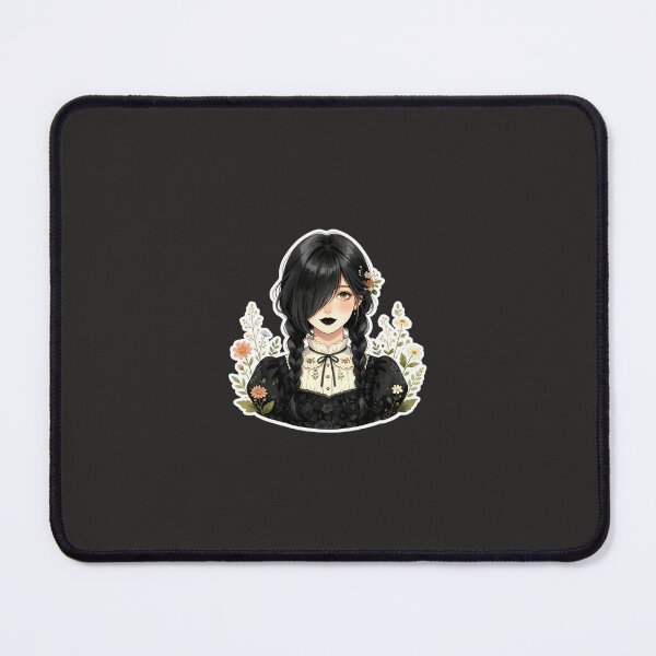 Item preview, Dark Cottagecore Girl with Black Braids and Floral Dress designed and sold by Bondingbonding.