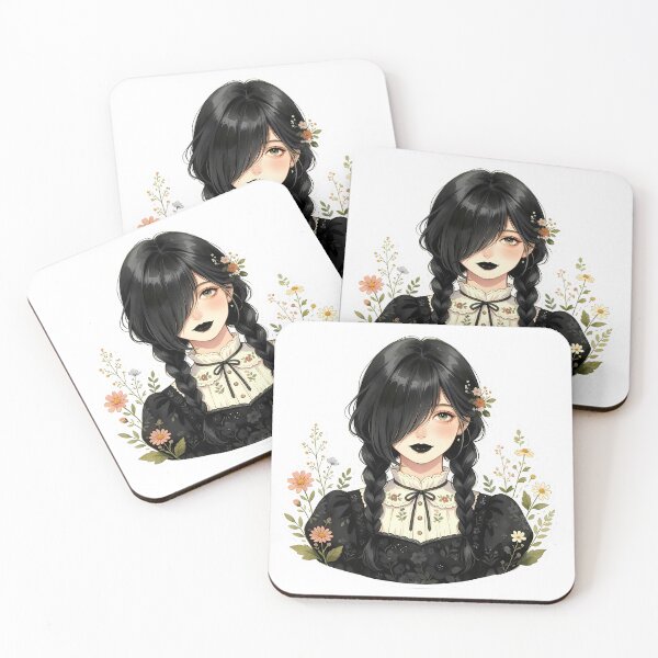 Item preview, Dark Cottagecore Girl with Black Braids and Floral Dress designed and sold by Bondingbonding.
