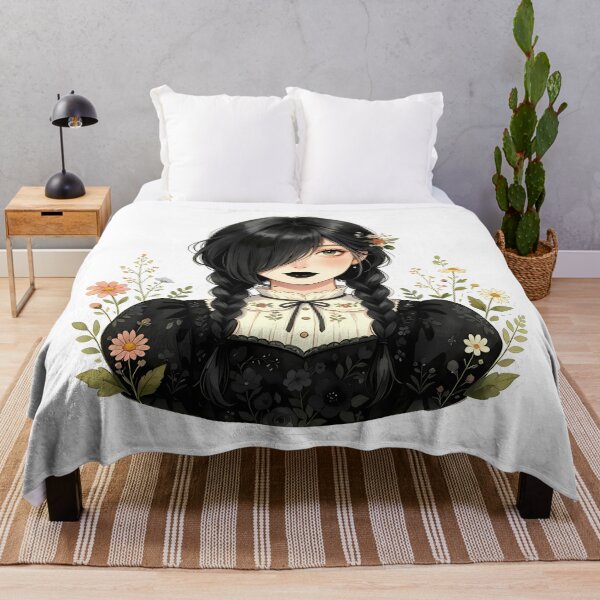 Item preview, Dark Cottagecore Girl with Black Braids and Floral Dress designed and sold by Bondingbonding.