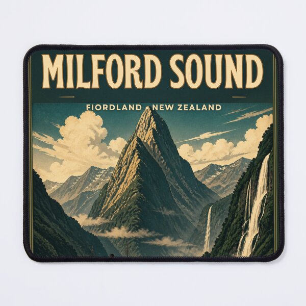 Item preview, Milford Sound New Zealand Vintage Travel Poster designed and sold by MerchVersum.