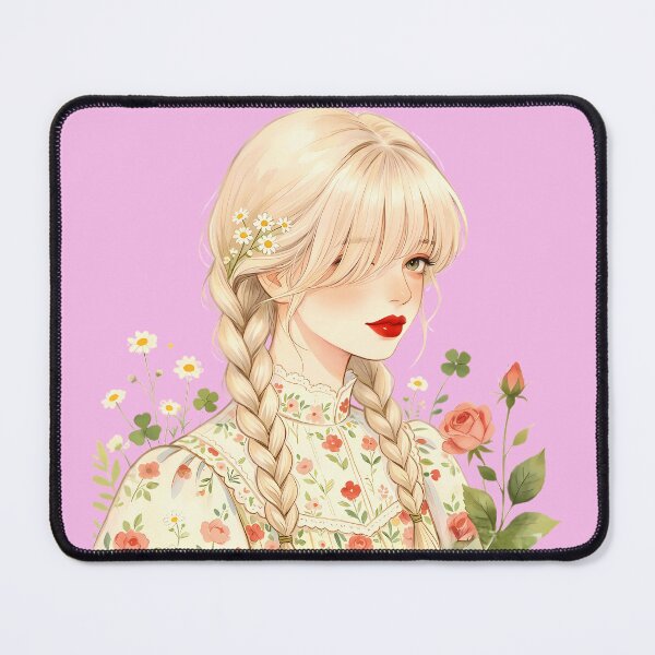Item preview, Blonde Braid Cottagecore Girl with Daisies and Roses designed and sold by Bondingbonding.