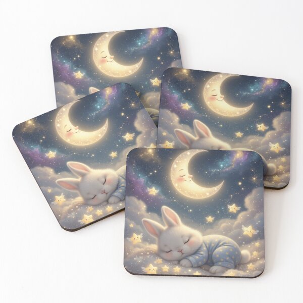 Item preview, Cute Sleeping Bunny in Pajamas – Crescent Moon & Starry Night designed and sold by lovelistivkaa.