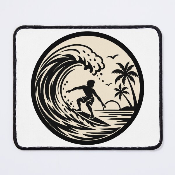 Item preview, Surf Wave Badge – Tropical Sunset Surfing Illustration designed and sold by Timber-Trail.