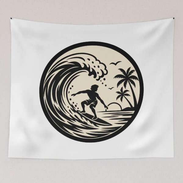 Item preview, Surf Wave Badge – Tropical Sunset Surfing Illustration designed and sold by Timber-Trail.