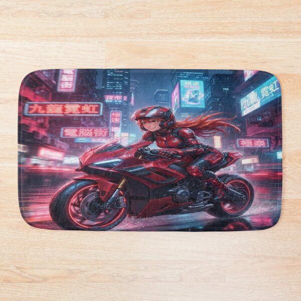 Item preview, Cyberpunk Red Rider - Futuristic Sportbike Hong Kong Neon designed and sold by JMAVILA ART.