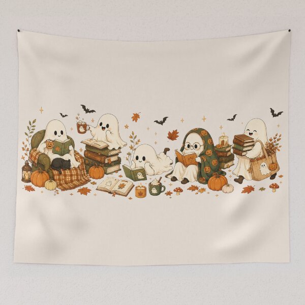 Item preview, Spooky Book Club Ready to Press Cute Reading Ghosts, Fall Books Pumpkin Halloween designed and sold by Quiajia.