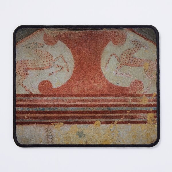 Item preview, Red lions pursue spotted deer in Etruscan tomb designed and sold by TerryKerrImages.