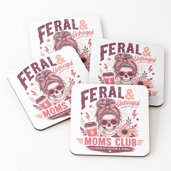 Item preview, Feral & Unhinged Moms Club Fueled By Caffeine & Chaos Motherhood Humor designed and sold by SkeletonsDanger.
