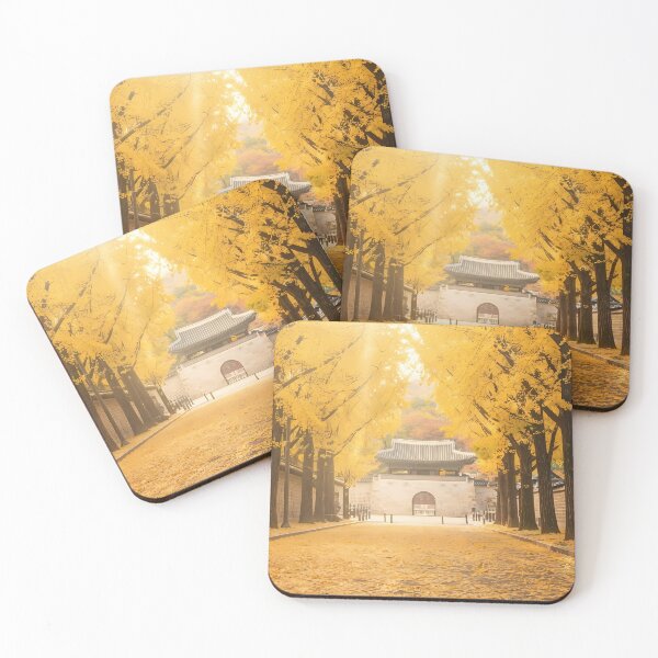 Item preview, Golden Autumn Ginkgo Tree Tunnel at Deoksugung Stone Wall Road, Seoul: Vibrant Fall Foliage & Yellow Carpet Art Print, Poster & Home Decor designed and sold by SOOstudio73.